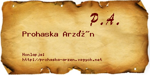 Prohaska Arzén névjegykártya